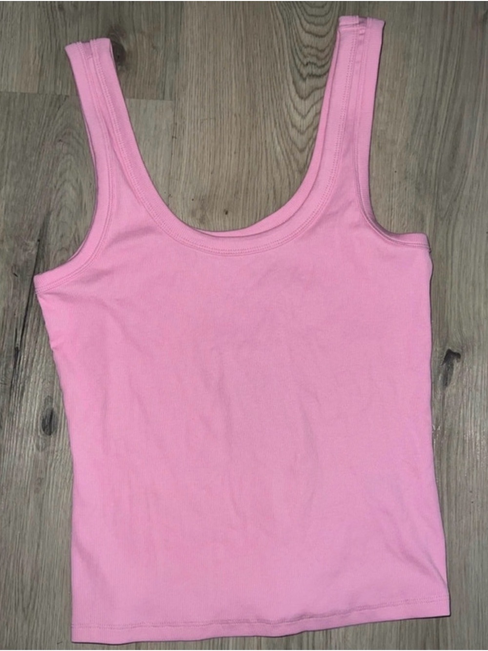 Monki Pink Ribbed Tank Top - Scoop Neck size L